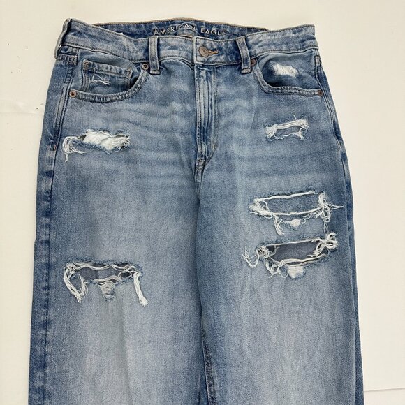 American Eagle Mom Straight Jean Distressed Women's size 8 Blue Denim Jeans - Picture 2 of 5